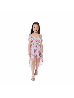 NoNoAnt Kids Girls Summer Sling Sweet Floral Dress Elegant Girl Princess Ruffles Irregular Culotte Dresses 3-8 Year