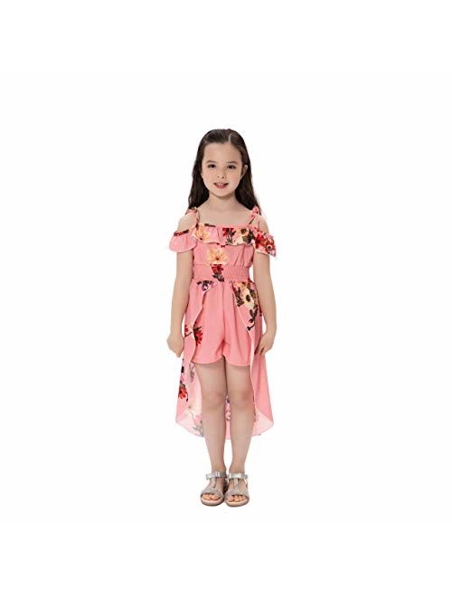 NoNoAnt Kids Girls Summer Sling Sweet Floral Dress Elegant Girl Princess Ruffles Irregular Culotte Dresses 3-8 Year