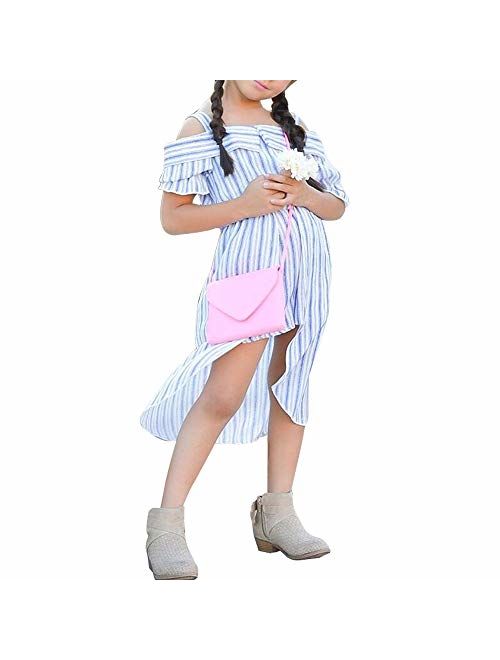 NoNoAnt Kids Girls Summer Sling Sweet Floral Dress Elegant Girl Princess Ruffles Irregular Culotte Dresses 3-8 Year