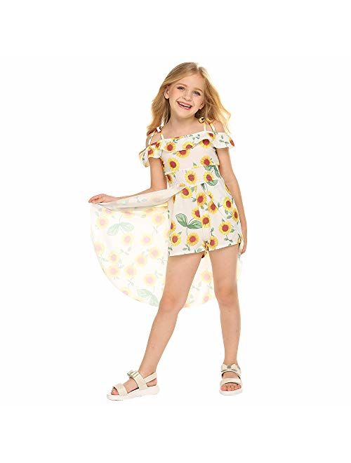 NoNoAnt Kids Girls Summer Sling Sweet Floral Dress Elegant Girl Princess Ruffles Irregular Culotte Dresses 3-8 Year