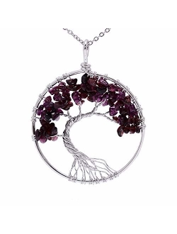 sedmart Tree of Life Pendant Amethyst Rose Crystal Necklace Gemstone Chakra Jewelry