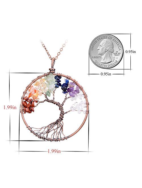 sedmart Tree of Life Pendant Amethyst Rose Crystal Necklace Gemstone Chakra Jewelry