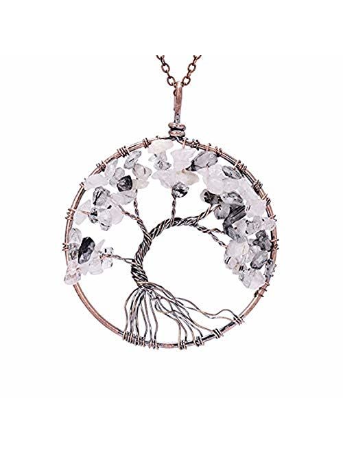 sedmart Tree of Life Pendant Amethyst Rose Crystal Necklace Gemstone Chakra Jewelry