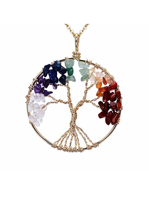 sedmart Tree of Life Pendant Amethyst Rose Crystal Necklace Gemstone Chakra Jewelry