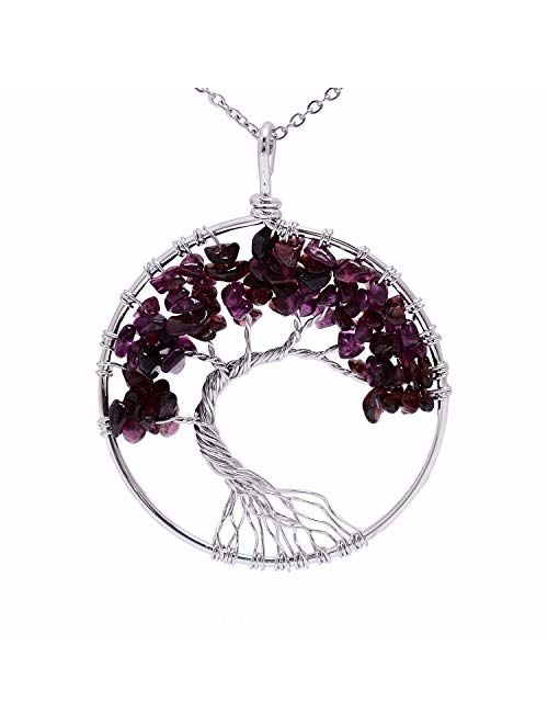 sedmart Tree of Life Pendant Amethyst Rose Crystal Necklace Gemstone Chakra Jewelry