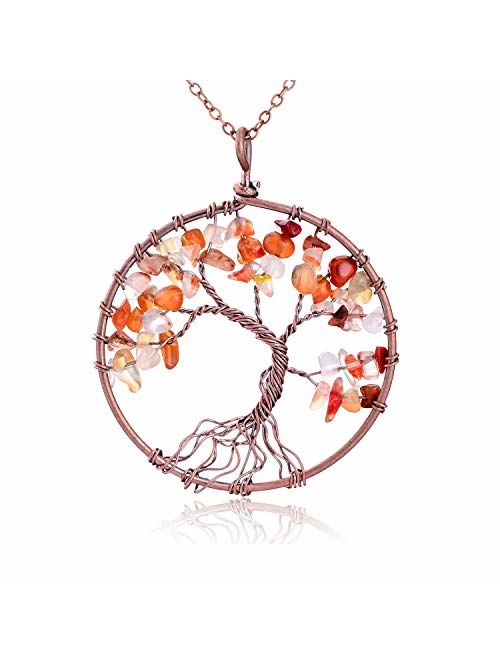 sedmart Tree of Life Pendant Amethyst Rose Crystal Necklace Gemstone Chakra Jewelry