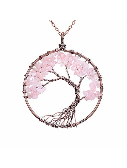 sedmart Tree of Life Pendant Amethyst Rose Crystal Necklace Gemstone Chakra Jewelry