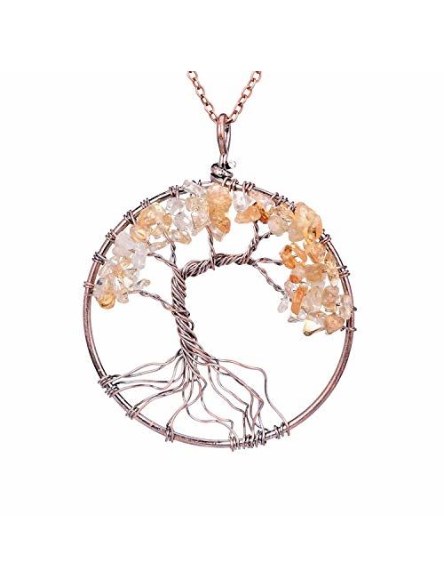 sedmart Tree of Life Pendant Amethyst Rose Crystal Necklace Gemstone Chakra Jewelry