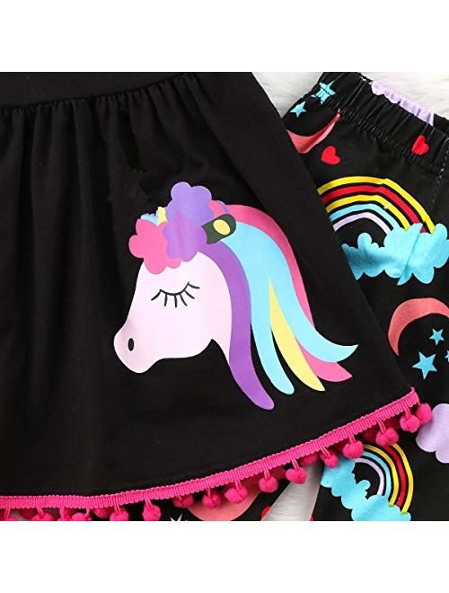 2-7T Toddler Girls Pony Sleeveless Shirt Tops Cropped Pants Outfits Clothes Set (6-7T, Black)