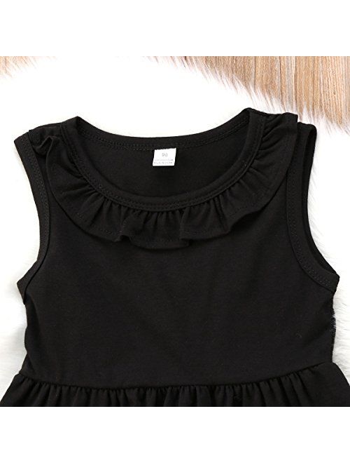 2-7T Toddler Girls Pony Sleeveless Shirt Tops Cropped Pants Outfits Clothes Set (6-7T, Black)