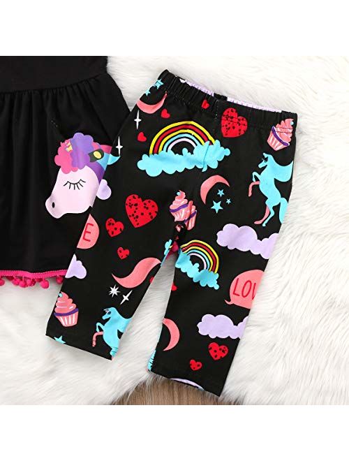 2-7T Toddler Girls Pony Sleeveless Shirt Tops Cropped Pants Outfits Clothes Set (6-7T, Black)