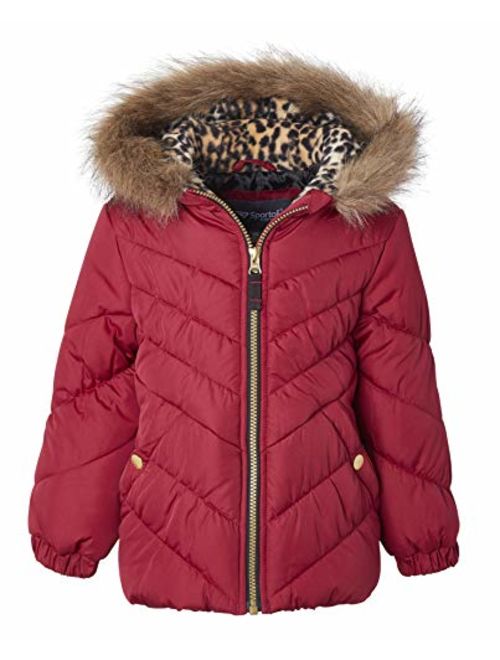 Sportoli Girls Winter Solid Puffer Bubble Jacket Coat Fleece Lined Fur Trim Hood