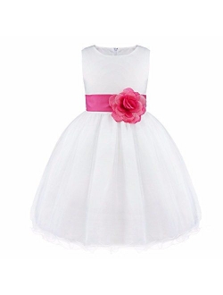 FEESHOW Satin Bodice White Communion Flower Girl Wedding Bridesmaid Party Pageant Dress