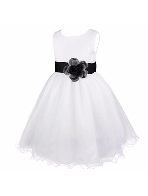 FEESHOW Satin Bodice White Communion Flower Girl Wedding Bridesmaid Party Pageant Dress