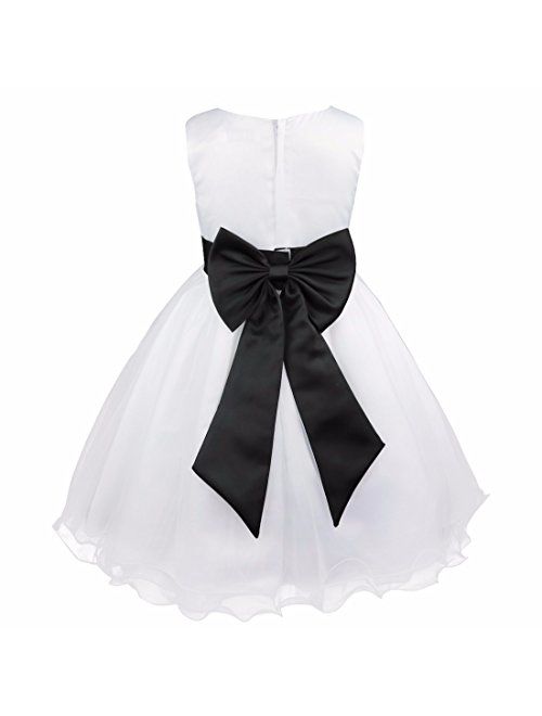 FEESHOW Satin Bodice White Communion Flower Girl Wedding Bridesmaid Party Pageant Dress