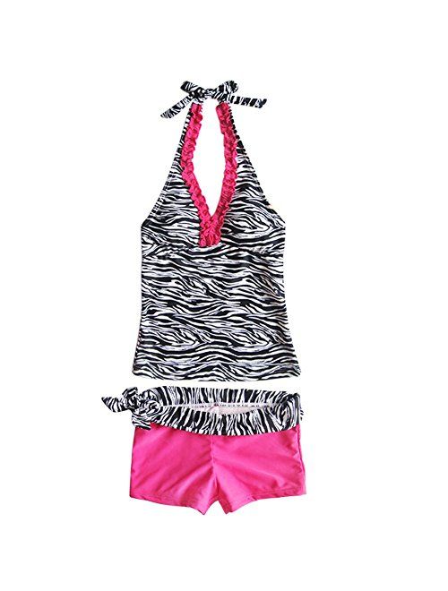 Freebily Little Big Girls' Tankini Set Zebra Halter Swimsuits Swimwear Bathing Suit