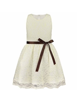 TiaoBug Kids Girls Vintage Lace Princess Flower Dress Sleeveless Pageant Gown Baptism First Communion Country Dress