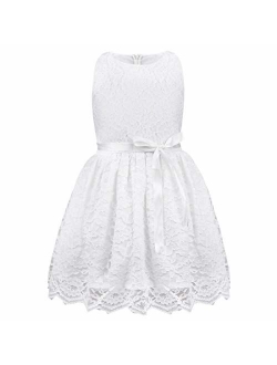 TiaoBug Kids Girls Vintage Lace Princess Flower Dress Sleeveless Pageant Gown Baptism First Communion Country Dress