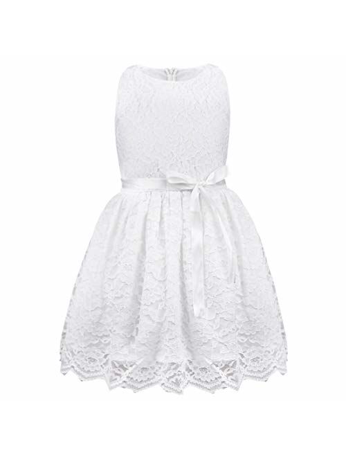 TiaoBug Kids Girls Vintage Lace Princess Flower Dress Sleeveless Pageant Gown Baptism First Communion Country Dress