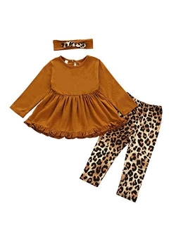 Toddler Girl Clothes Flare Sleeve Yellow Deer Shirt Top Ruffle Dress+ Sunflower Long Pants Leggings Outfit Set