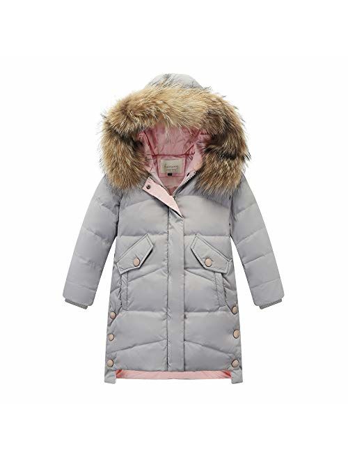 Ding Dong Kid Girl Winter Hooded Fur Down Parka Coat