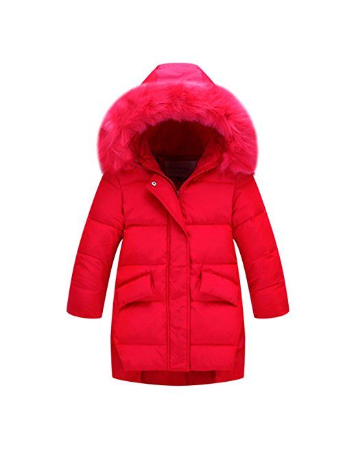 Ding Dong Kid Girl Winter Hooded Fur Down Parka Coat