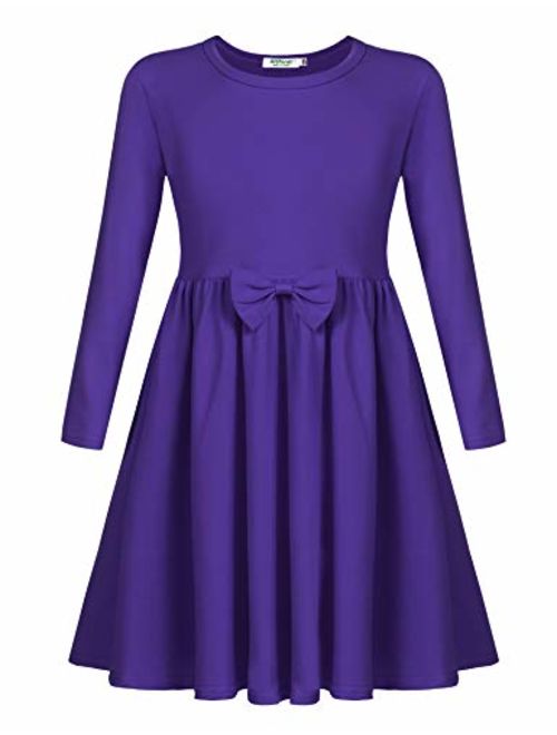 Arshiner Girls Long/Short Sleeve Dress A line Twirly Skater Casual Dress