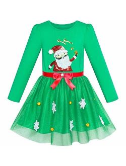 Girls Dress Christmas Santa Hat Long Sleeve Party Dress Size 6-12
