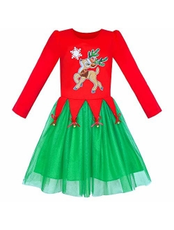 Girls Dress Christmas Santa Hat Long Sleeve Party Dress Size 6-12