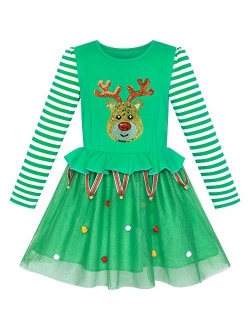 Girls Dress Christmas Santa Hat Long Sleeve Party Dress Size 6-12