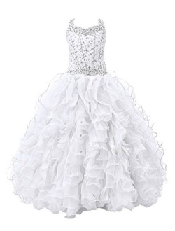 Baoji Girls' Crystal Body Straps Layered Ball Gown Ruffles Pageant Dresses