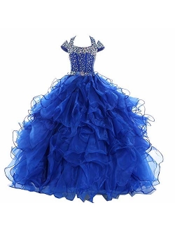 Baoji Girls' Crystal Body Straps Layered Ball Gown Ruffles Pageant Dresses