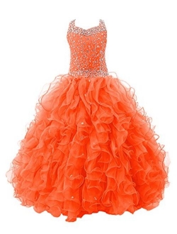 Baoji Girls' Crystal Body Straps Layered Ball Gown Ruffles Pageant Dresses