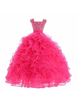 Baoji Girls' Crystal Body Straps Layered Ball Gown Ruffles Pageant Dresses