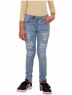 Kids Girls Skinny Jeans Denim Ripped Fashion Stretchy Pants Jeggings 3-14 Years