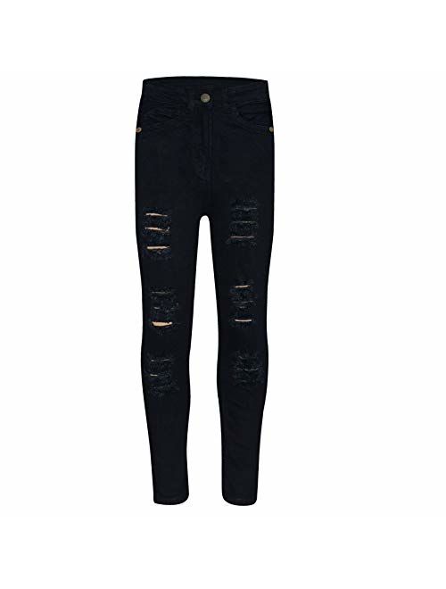 Kids Girls Skinny Jeans Denim Ripped Fashion Stretchy Pants Jeggings 3-14 Years