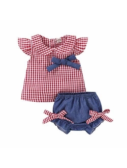 Mikrdoo 2 Pcs Toddler Girl Summer Outfits Floral Shirt Tops + Ripped Denim Shorts Summer Clothes Set