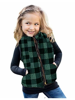 Girls Buffalo Cotton Plaid Quilted Vest Cute Puff Lined Gilet