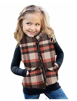 Girls Buffalo Cotton Plaid Quilted Vest Cute Puff Lined Gilet