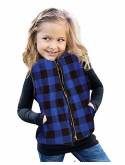 Girls Buffalo Cotton Plaid Quilted Vest Cute Puff Lined Gilet