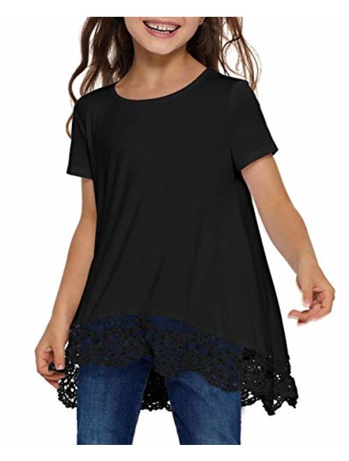 storeofbaby Girls Casual Tunic Tops Short Sleeve Loose Soft Blouse T-Shirt for 4-13 Years