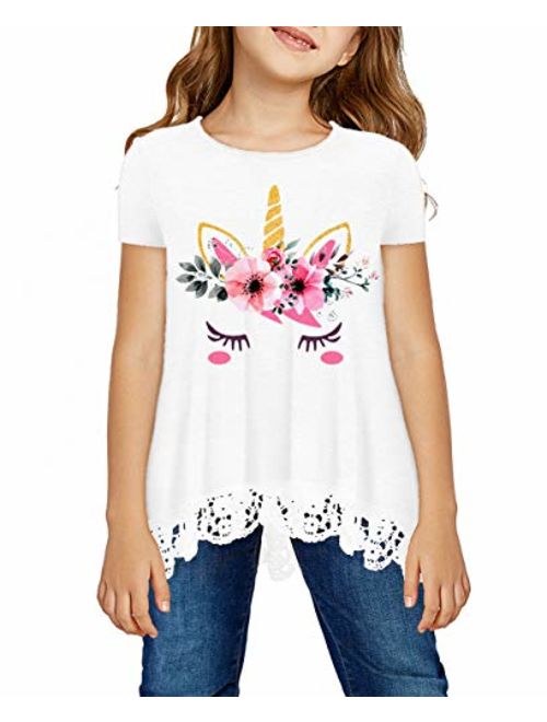 storeofbaby Girls Casual Tunic Tops Short Sleeve Loose Soft Blouse T-Shirt for 4-13 Years