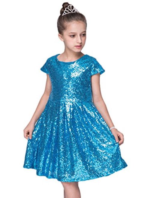 Shiny Toddler Little/Big Girls Shiny Sequins Birthday Party Dance Dress