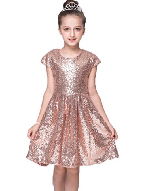 Shiny Toddler Little/Big Girls Shiny Sequins Birthday Party Dance Dress