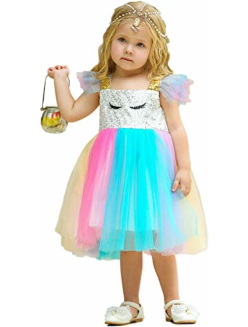 Shiny Toddler Little/Big Girls Shiny Sequins Birthday Party Dance Dress