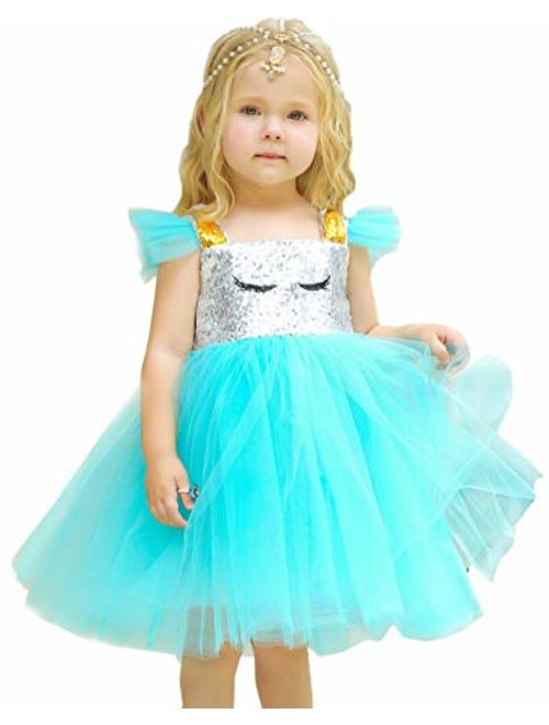 Shiny Toddler Little/Big Girls Shiny Sequins Birthday Party Dance Dress