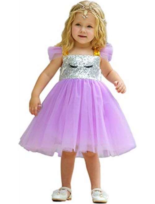 Shiny Toddler Little/Big Girls Shiny Sequins Birthday Party Dance Dress