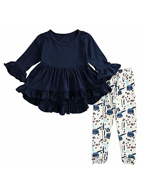 Toddler Little Girls Hi Lo Ruffle Flare Tunic Dress Top Floral Leggings Pants Outfit Set