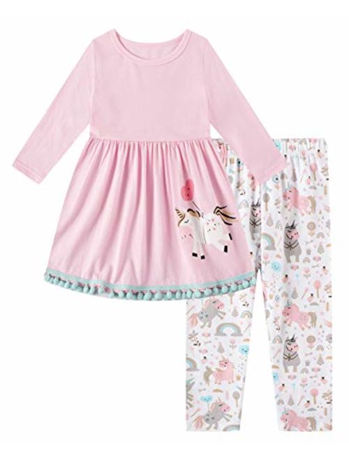 Herimmy Girls' Unicorn Pants Set 2 Pieces Long Sleeve Top Clothes Set Outfit Fall Winter Leggings Set