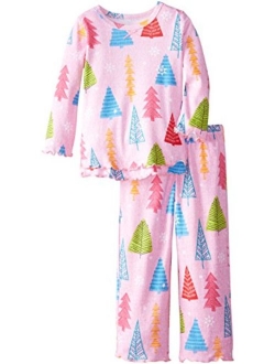 Sara's Prints Girls' Ruffle Top and Pant Pajama Set